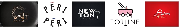 Klientų logotipai: Bridge, Peri Peri, New Ton, Tortinė, Pipirini